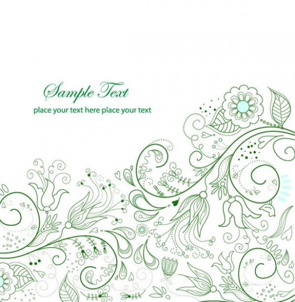 Delicate Hand Drawn Floral Vector Background web vector unique ui elements swirls stylish spring quality pattern original new lines interface illustrator high quality hi-res hearts HD green floral background green graphic fresh free download free floral background eps elements Drops download detailed design delicate creative background   