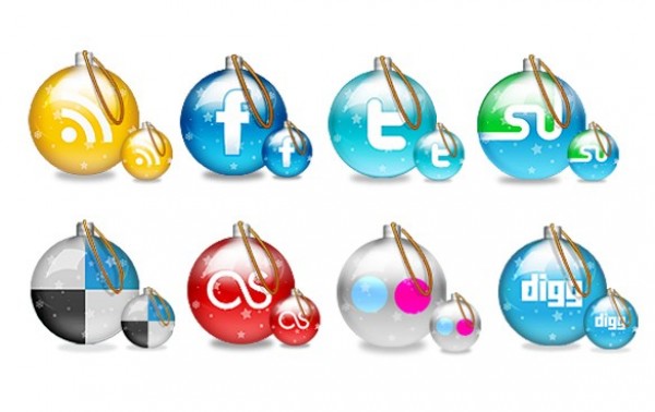 8 Christmas Ornament Social Icons Set PSD web unique ui elements ui stylish social icons set social christmas icons set quality psd original new modern interface icons hi-res HD fresh free download free elements download detailed design decorated creative clean christmas ornaments christmas   