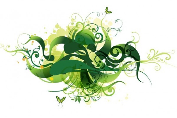 Green Floral Swirl Abstract Vector Background web vector unique swirl stylish quality pattern original illustrator high quality graphic fresh free download free floral download design creative butterfly background abstract   
