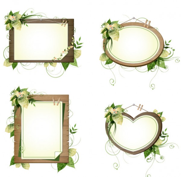 Cute Floral Wooden Frames Vector Set wooden wood web vector unique ui elements stylish quality original old fashioned new interface illustrator high quality hi-res heart HD graphic fresh free download free frames elements download detailed design creative   