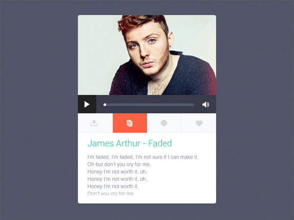 Flat Animated Music Player with Lyrics PSD words web unique ui elements ui stylish quality psd player original new music player modern lyrics interface hi-res HD fresh free download free flat music player flat elements download detailed design creative coded clean animation animated   