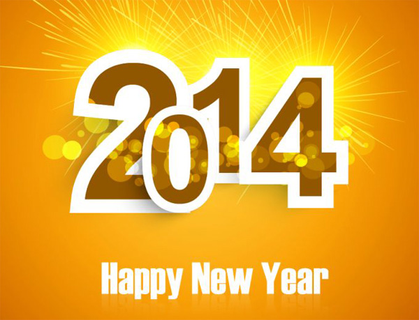 Bright 2014 Happy New Year Background vector orange new year happy new year greetings free download free Fireworks card bokeh background abstract 2014   