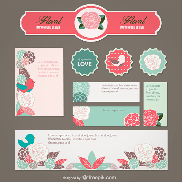 Floral Banners and Labels Vector Set vector sticker scalloped hand painted free download free floral label floral banner floral   