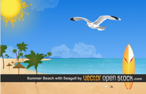 Tropical Beach Landscape vectors vector graphic vector unique tropical surfboard sunny sun seagull quality photoshop palms pack original ocean modern illustrator illustration high quality fresh free vectors free download free download creative beach ai   