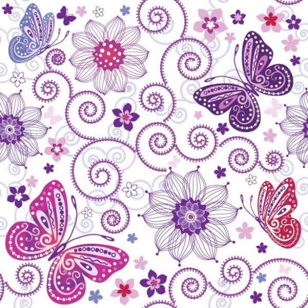 Garden of  Butterflies Seamless Vector Pattern white web vintage vector unique stylish seamless quality purple pattern original illustrator high quality graphic fresh free download free flowers floral eps download design creative butterfly butterflies background   