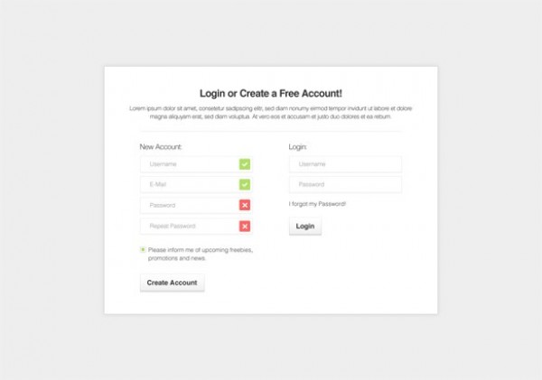 Clean Modern Login Registration Form PSD web unique ui elements ui stylish simplistic signin registration form registration quality psd professional panel original new modern minimal login registration login form login interface hi-res HD fresh free download free form elements download detailed design creative clean box   