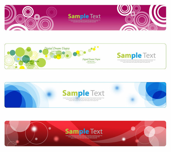 4 Circles Abstract Vector Banners Set web vector unique ui elements stylish set red quality pink original new interface illustrator horizontal high quality hi-res headers HD green graphic fresh free download free elements download detailed design creative circles bubbles bokeh blue banners abstract   