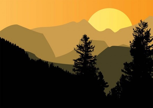 Mountain Silhouette Trees Vector Background web vector unique trees sunset stylish silhouette scene quality original new mountains landscape illustrator hills high quality graphic fresh free download free download design creative background   