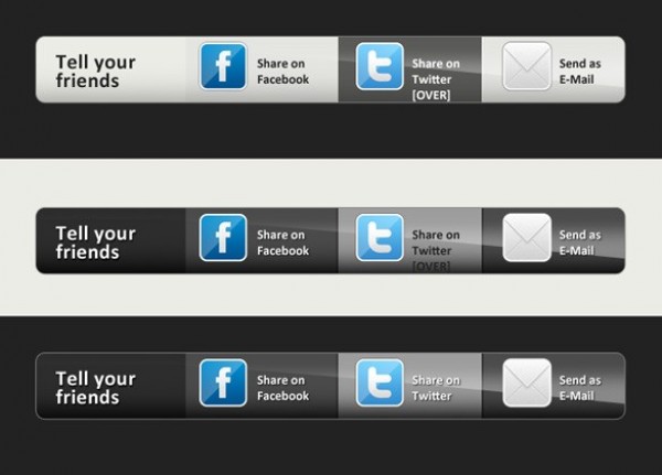 Share Facebook Twitter & E-mail Buttons PSD web unique ui elements ui twitter stylish simple share buttons set quality psd original new modern interface hi-res HD fresh free download free facebook email elements download detailed design creative clean buttons   
