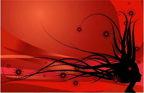 Flowing Hair Fantasy Girl Abstract Vector Background web vector unique ui elements stylish stars silhouette red quality original new mystery mistery interface illustrator high quality hi-res HD hair graphic girl silhouette girl fresh free download free flowing hair fantasy eps elements download detailed design curves creative background   