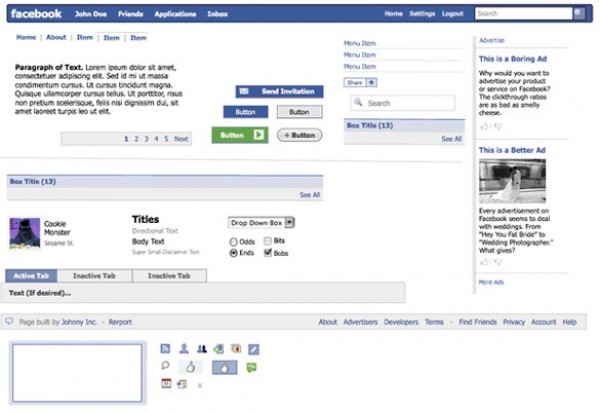 Clean Facebook Applications Wireframe wireframe web unique ui elements ui stencil simple quality original new modern interface hi-res HD fresh free download free facebook elements facebook elements download detailed design creative clean applications   
