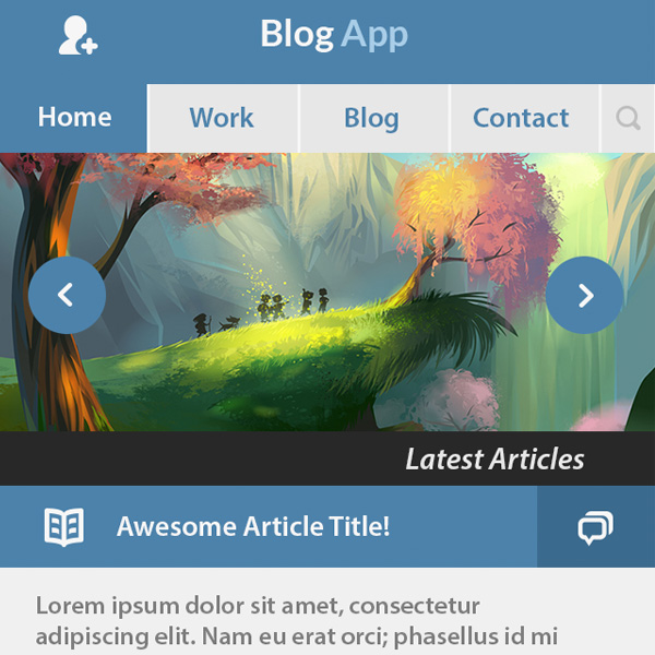 Flat Simple App Blog Interface ui elements social icons free download free flat blog app flat download content slider blog app blog blocks app   