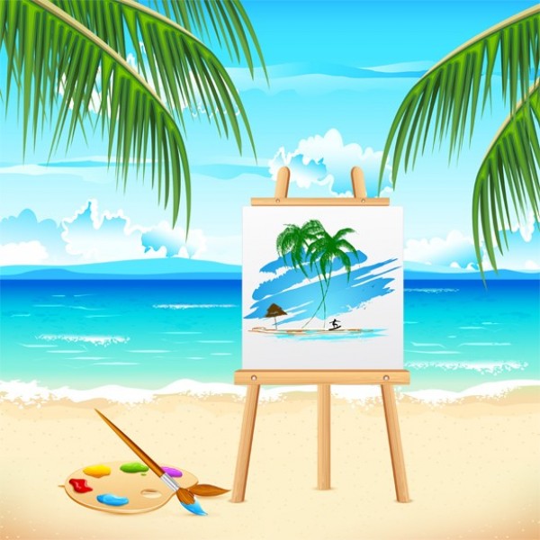 Painting in the Tropics Vector Background web vector vacation unique ui elements tropics tropical stylish sand restful quality painting original ocean new interface illustrator holiday high quality hi-res HD graphic getaway fresh free download free eps elements easel download detailed design creative calm beach background   