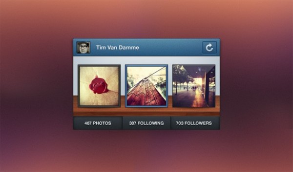 Colorful Mini Instagram Profile Viewer PSD widget web unique ui elements ui stylish shelf quality psd profile original new modern mini Instagram mini interface instagram hi-res HD fresh free download free following elements download detailed design creative counters counter buttons clean   