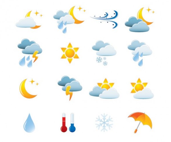 16 Weather Theme Vector Icons Set wind web weather icons weather vector unique umbrella ui sunny stylish snow rainy quality original new interface illustrator icons high quality hi-res HD graphic fresh free download free elements download detailed design creative cloudy   