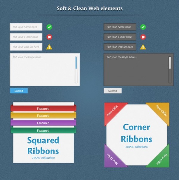 Soft Colorful Web UI Elements Kit PSD web unique ui set ui kit ui elements ui stylish square ribbons square ribbon soft set ribbons quality psd original notification buttons new modern light interface input fields hi-res HD fresh free download free elements download detailed design dark creative corner ribbon corner page ribbons comment form colorful clean   