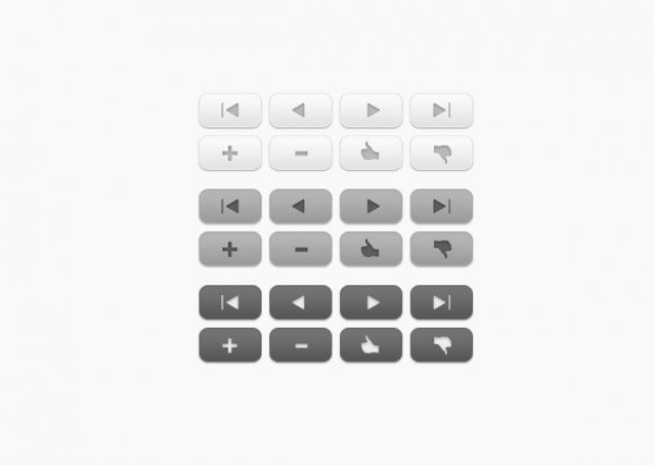 24 Greytone Control Buttons Set PSD web unique ui elements ui thumbs up thumbs down subtract stylish set quality psd previous original next newest new modern latest interface hi-res HD grey fresh free download free elements download detailed design creative control buttons clean buttons add   
