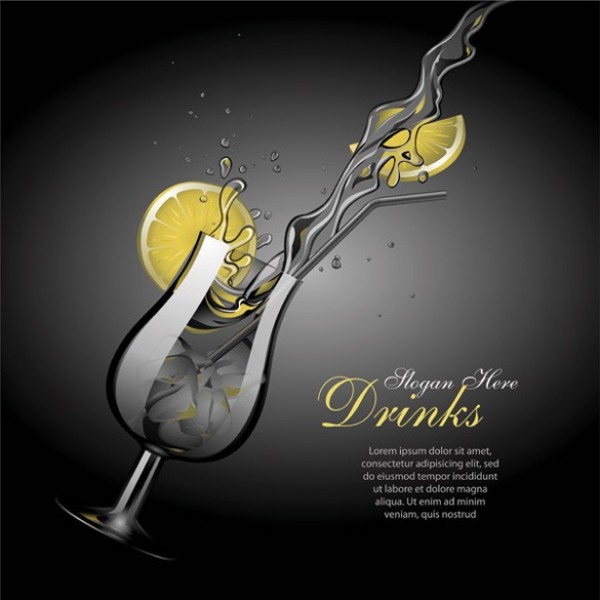 Refreshing Drink Splash Vector Graphic web vector unique ui elements stylish splash refreshing quality original new lemon slice illustrator ice high quality hi-res HD graphic glass fresh free download free drink download design creative cocktail   