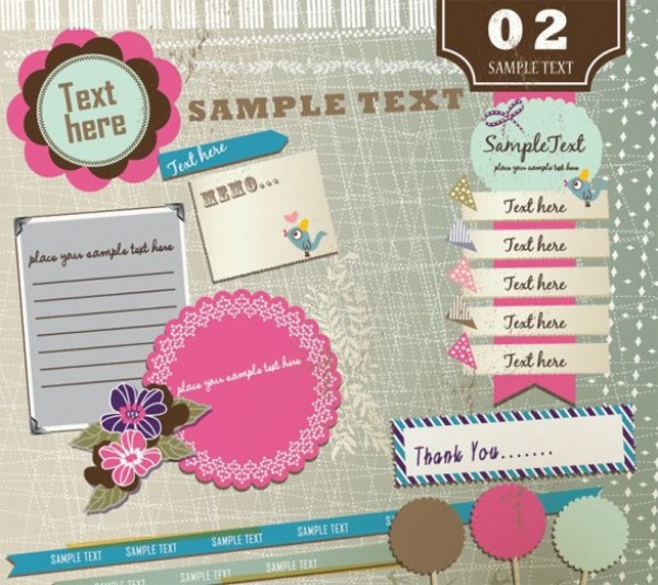 Trendy Vintage Vector Design Elements Set web vintage vector unique ui elements trendy stylish sticky note stickers quality quaint pink original notes new interface illustrator high quality hi-res HD graphic fresh free download free elements download detailed design creative buttons brown   