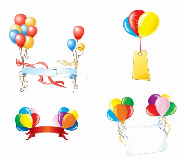 Colorful Party Balloons with Banners Vector Set web vector unique ui elements stylish sparkle ribbons quality party balloons party original new interface illustrator high quality hi-res helium HD graphic fresh free download free festival eps elements download detailed design creative colorful bunch banners balloons   