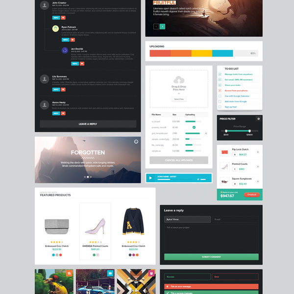 Flat Premium Web UI Elements Kit PSD widget web unique ui set ui kit ui elements ui todo list stylish set quality psd progress bar product price filter pixel icons panel original notifications new navigation music player modern interface image slider image header image generator image blocks icons hi-res header HD fresh free download free form flat file uploader panel featured products elements ecommerce download detailed design creative comments form clean checkout box   