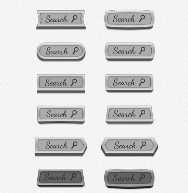Retro Metallic Style Search Buttons Set PSD web unique ui elements ui stylish simple set search button search quality psd original new modern metallic metal light interface hi-res HD grey gray fresh free download free field elements download detailed design dark creative clean button   