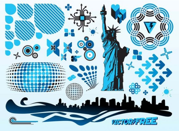 Vector Pack Silhouettes Shapes Elements web vector unique ui elements stylish Statue of Liberty silhouette shapes set quality pack original new jpg interface illustrator high quality hi-res HD graphic fresh free download free eps elements download detailed design creative city skyline ai   