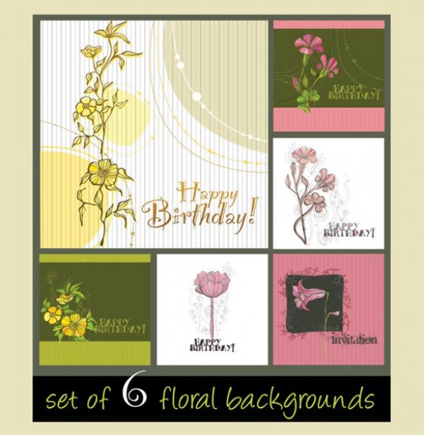 6 Floral Hand Painted Vector Backgrounds web vector unique ui elements stylish quality original new interface illustrator high quality hi-res HD happy birthday hand painted graphic fresh free download free flowers floral elements download detailed design creative card birthday background   