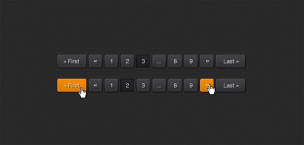 Sleek Dark Pagination UI Element PSD web unique ui elements ui stylish states quality psd pagination original orange new modern interface hi-res HD grey fresh free download free elements download detailed design dark creative clean buttons button   