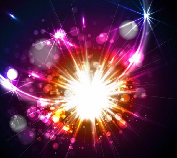 Abstract Burst of Light Vector Background web vector unique sun stylish stars quality purple pink original orange light illustrator high quality graphic fresh free download free flare explosion eps download design creative colorful burst bright bokeh background abstract   