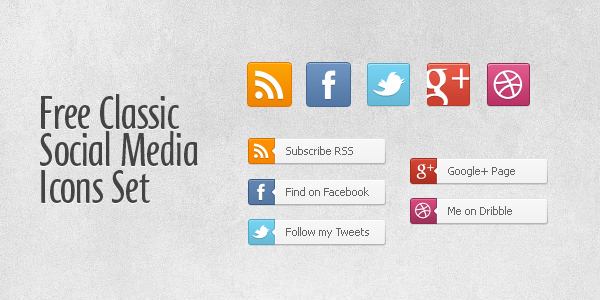 5 Classic Social Media Icons Set tweet tags social icons social share buttons   
