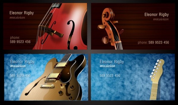 4 Musicians Business Card Vector Set web violin unique ui elements ui stylish set quality presentation original new musician business card music modern interface instrument identity hi-res HD guitar fresh free download free elements download detailed design creative clean card business card ai   