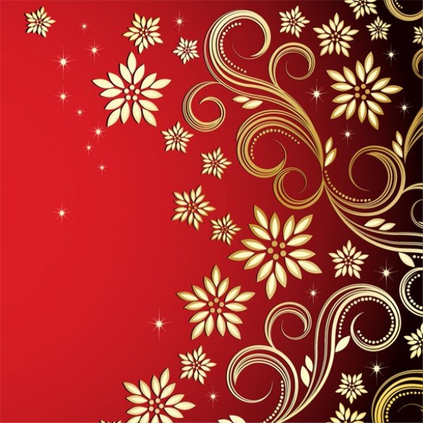 Golden Floral Decorative Red Vector Background web vector unique swirl stylish red quality original illustrator high quality graphic golden gold fresh free download free flowers floral eps download design creative background   
