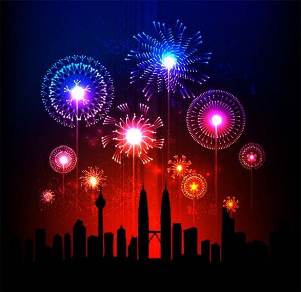 City Silhouette Fireworks Abstract Vector Background web vector unique stylish skyline silhouette scene quality original night illustrator high quality graphic fresh free download free Fireworks download design creative cityscape city background abstract   