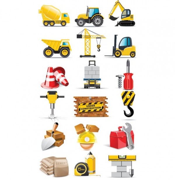 18 Construction Equipment Machinery Icons web vector unique ui elements tools stylish quality original new machinery lunchbox interface illustrator icons hook high quality hi-res HD graphic fresh free download free equipment elements download detailed design creative crane construction cement   