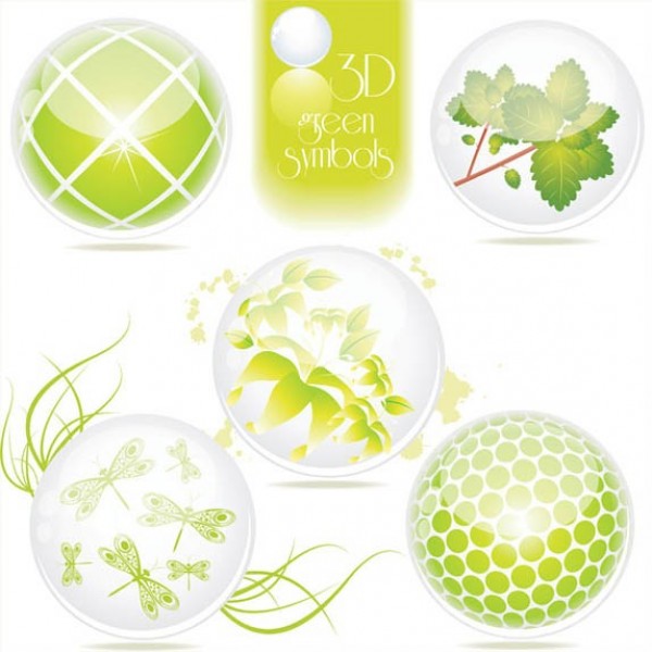 3D Eco Green Nature Orb Shapes Set web vector unique ui elements symbols stylish shapes round quality original orb new leaves interface illustrator high quality hi-res HD green graphic fresh free download free elements eco dragonflies download detailed design creative   