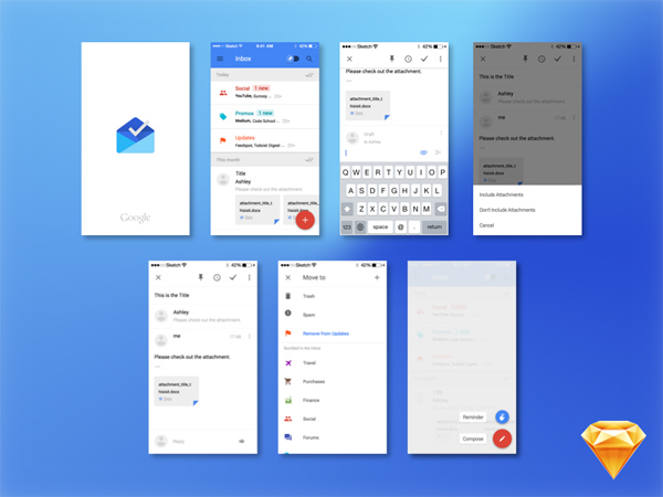 Google Inbox Sketch Mockup Set ui sketch mockup google inbox file   