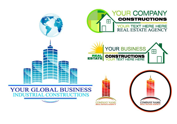 6 Real Estate Global Company Logos world vector set real estate logotypes logos globe free download free earth corporate buildings   