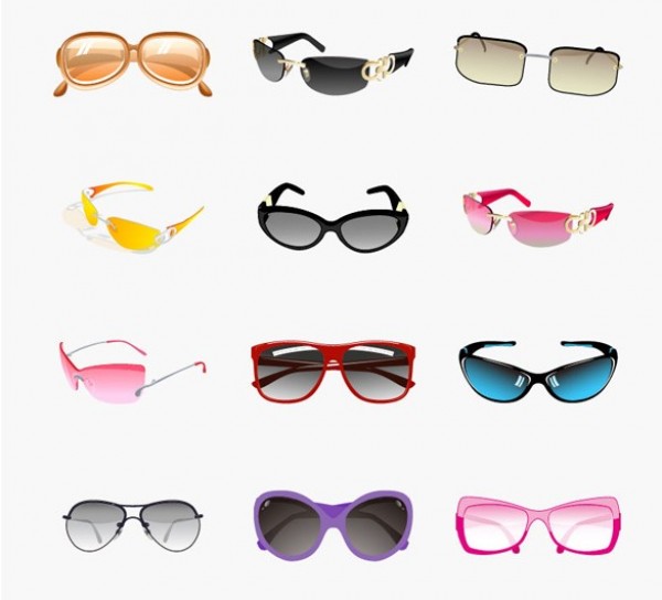12 Trendy Colorful Sunglasses Vector Set womens web vector unique ui elements sunglasses stylish shades set quality original new mens interface illustrator high quality hi-res HD graphic glasses fresh free download free eps elements download detailed design creative   