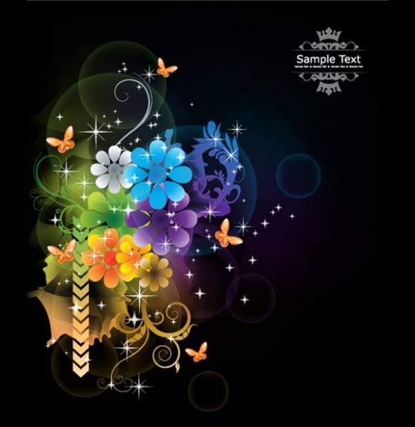 4 Colorful Floral Abstracts on Black Background web vector unique ui elements stylish stars sparkles quality original new lights interface illustrator high quality hi-res HD graphic glowing fresh free download free floral eps elements download detailed design creative black background abstract   