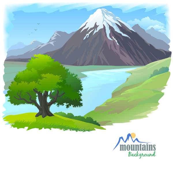 Mountain Wilderness Nature Scene Background wilderness web vector unique ui elements tree stylish scene river quality original new nature mountain background mountain interface illustrator high quality hi-res HD graphic fresh free download free eps elements download detailed design creative country background   