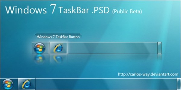 Windows 7 (Public Beta) Taskbar PSD windows 7 taskbar windows 7 web unique ui elements ui taskbar stylish simple quality public beta original new modern interface hi-res HD fresh free download free elements download detailed design creative clean blue   