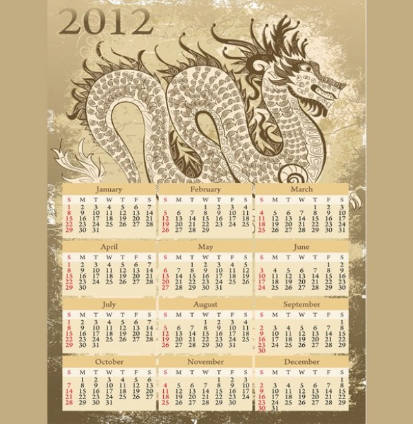 Detailed Vector 2012 Dragon Calendar year of the dragon web vector unique ui elements stylish quality original new illustrator high quality graphic fresh free download free dragon download design creative chinese dragon calendar 2012   
