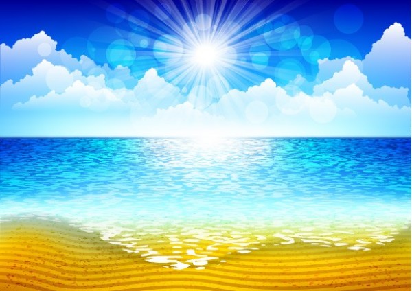 Beautiful Ocean Beach Vector Background web water vector unique sunshine sunny sun stylish sea sand quality original oceanside ocean illustrator high quality graphic fresh free download free download design creative clouds blue beach background ai   