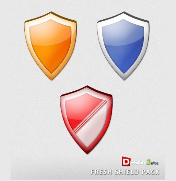 3 Colorful Glossy Shields Icons Set PSD web unique ui elements ui stylish simple shield set red quality original orange new modern interface icons hi-res HD glossy fresh free download free elements download detailed design creative clean blue   