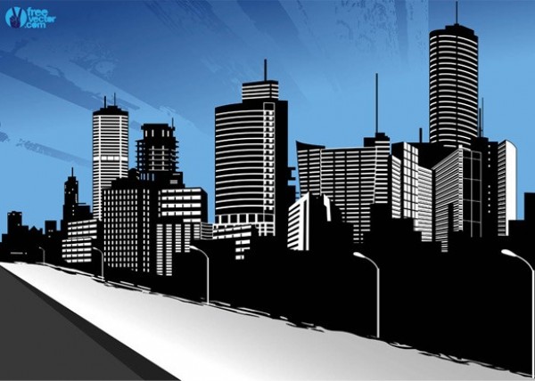 City Skyline Silhouette Vector Abstract Background web vector urban unique town stylish skyscrapers skyline silhouette road quality panorama original illustrator highway high quality graphic fresh free download free eps download Destination design creative city business building architecture ai   