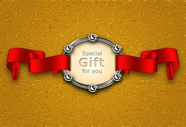 Exquisite Silver Gift Badge with Ribbon PSD web unique ui elements ui stylish silver scroll ribbon red quality psd original new modern interface hi-res HD gift fresh free download free frame elements download detailed design creative clean banner badge   