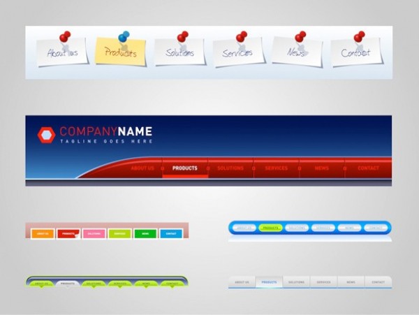 6 Creative Tabbed Navigation Menus Set website menu web vector unique ui elements stylish sticky notes set red quality pinned notes original notes new navigation menu navigation nav interface illustrator high quality hi-res HD graphic fresh free download free elements download detailed design creative ai   
