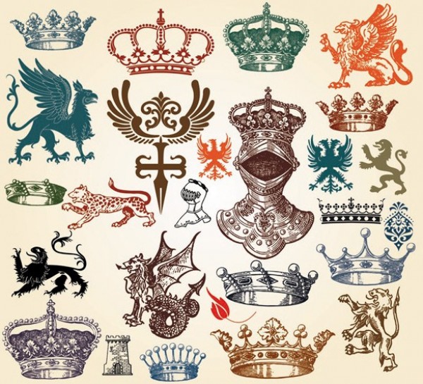 Vintage Heraldry Ornamental Vector Elements Pack wings web vintage vector unique ui elements stylish set quality pack ornamental original new lion interface illustrator high quality hi-res heraldry HD graphic fresh free download free elements download detailed design decorative crown creative armor   