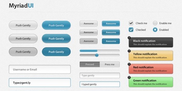 Amazing Myriad Web UI Elements Kit PSD web unique ui set ui kit ui elements ui stylish sliders quality psd original notifications new myriad modern kit interface input fields hi-res HD grey fresh free download free elements download detailed design creative clean buttons blue   